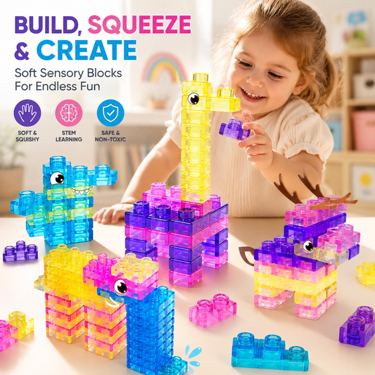 🧩 Soft Jelly Building Blocks –  Squishy Stretchable Bath Blocks (40PCS)