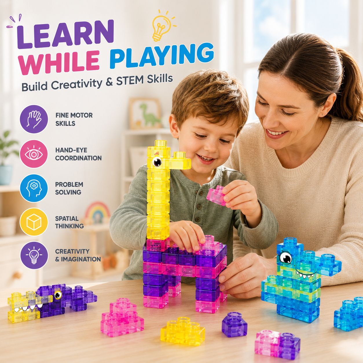 🧩 Soft Jelly Building Blocks –  Squishy Stretchable Bath Blocks (40PCS)