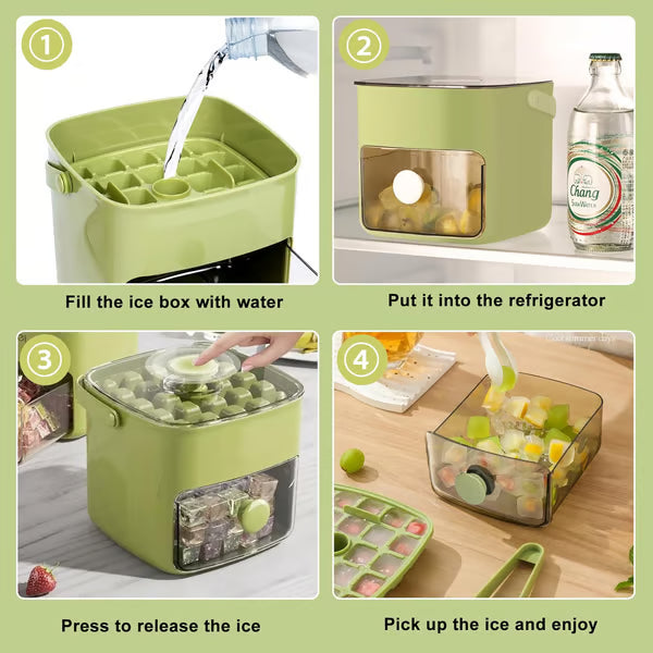 Press-Release 48-Cube Ice Maker Bin with Silicone Trays & Scoop Clip