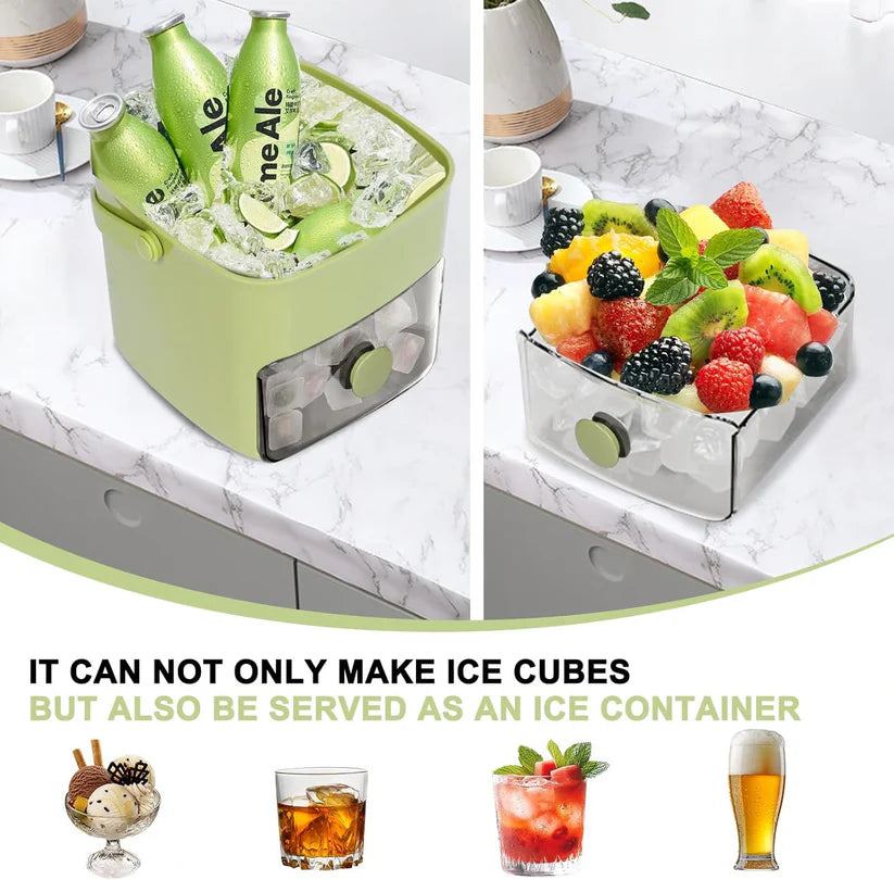 Press-Release 48-Cube Ice Maker Bin with Silicone Trays & Scoop Clip