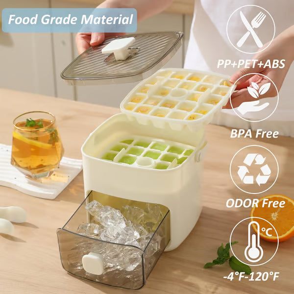 Press-Release 48-Cube Ice Maker Bin with Silicone Trays & Scoop Clip