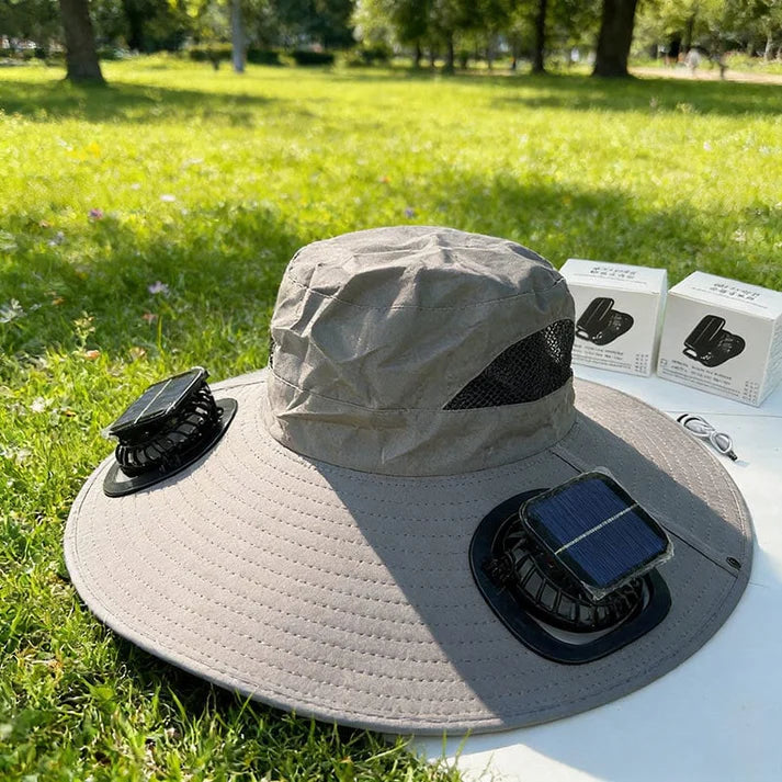 Dual Solar/USB Powered Fan Safari Hat