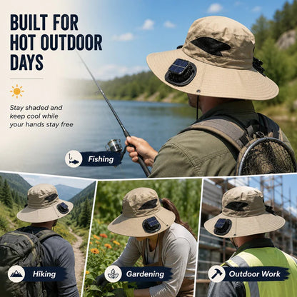 Dual Solar/USB Powered Fan Safari Hat