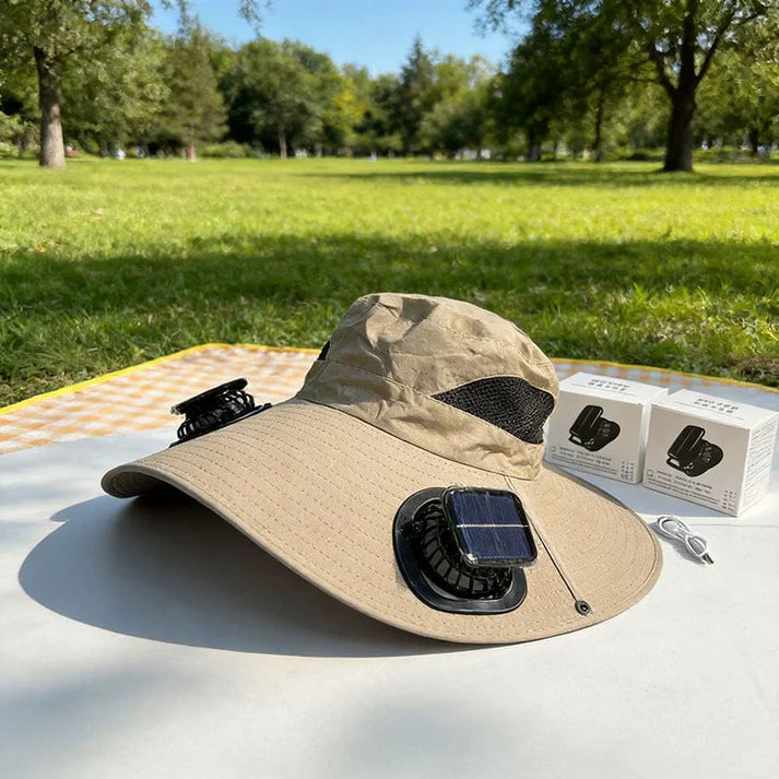 Dual Solar/USB Powered Fan Safari Hat
