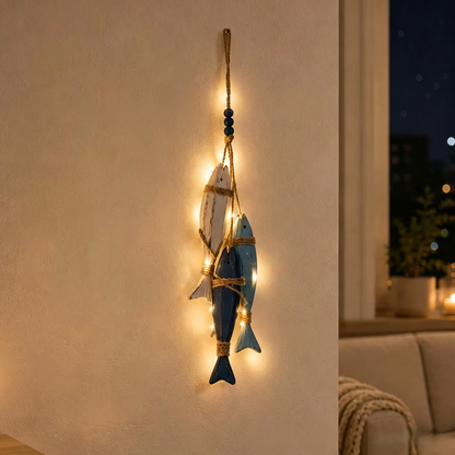 Lighted Coastal Wooden Starfish & Fish Hanging Decor