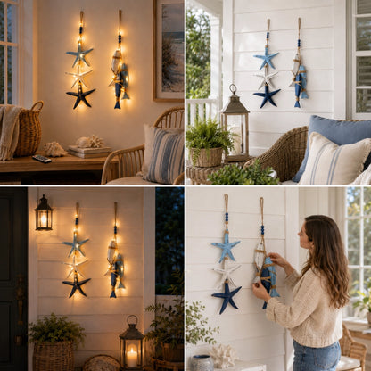 Lighted Coastal Wooden Starfish & Fish Hanging Decor