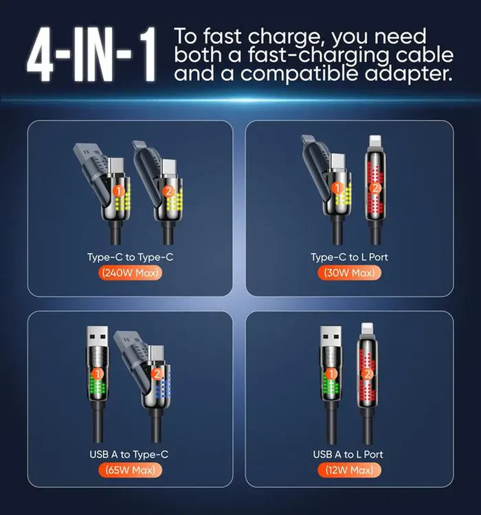 ⚡ 240W 4-in-1 Multi Charging Cable