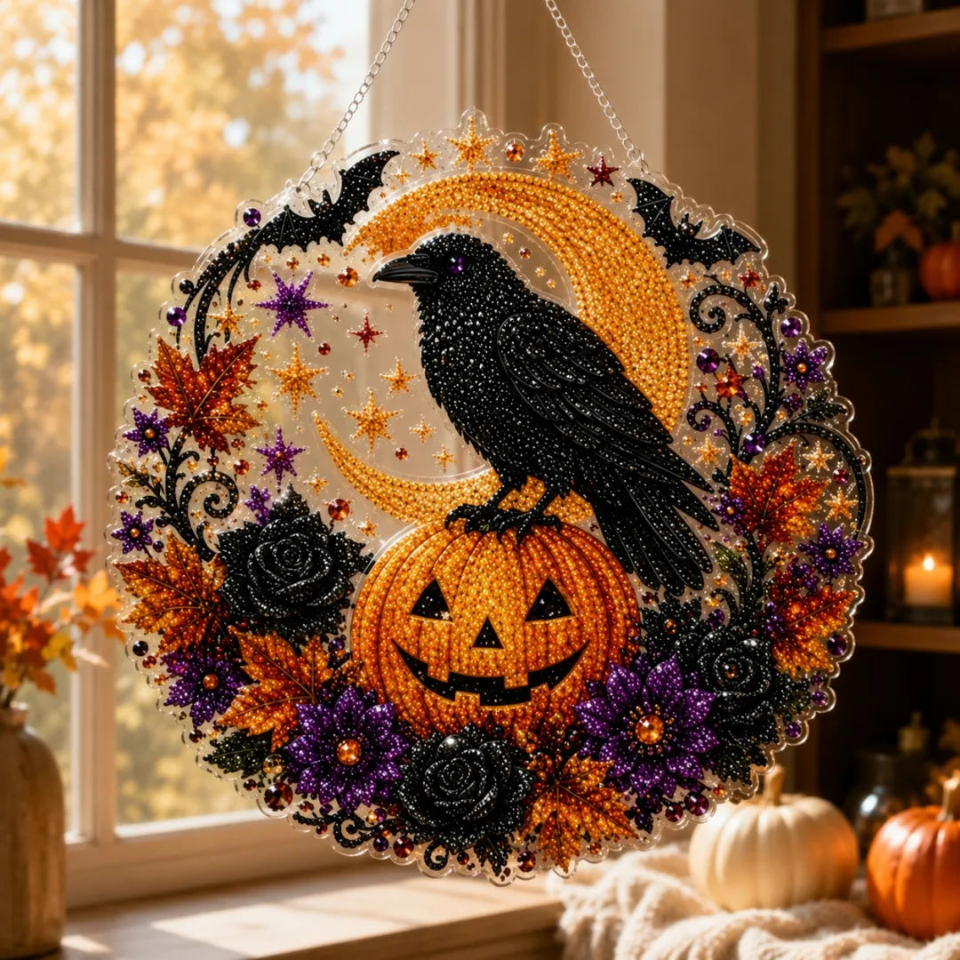 Black Cat Moon Diamond Art Hanging Ornament Kit – Relaxing DIY Halloween Craft