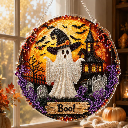 Black Cat Moon Diamond Art Hanging Ornament Kit – Relaxing DIY Halloween Craft